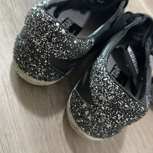 GOLDEN GOOSE SNEAKERS SUPERSTAR BLACK SILVER GLITTER HEEL SIZE 38 - Picture 9 of 13